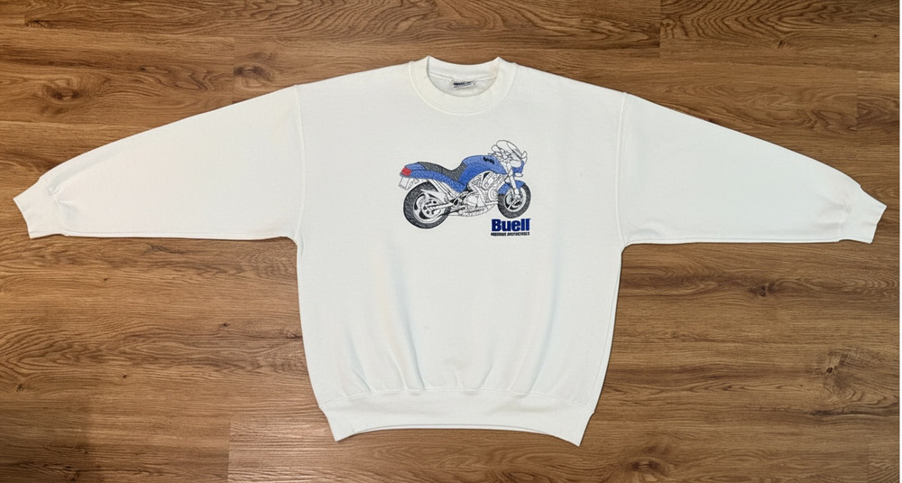 Vintage Buell Firebolt XB9R Sweatshirt Crewneck White USA Motorcycle XL 90s